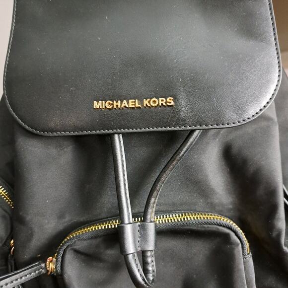 Michael Kors Large Abbey Cargo Nylon Drawstring Backpack Black - Picture 10 of 11
